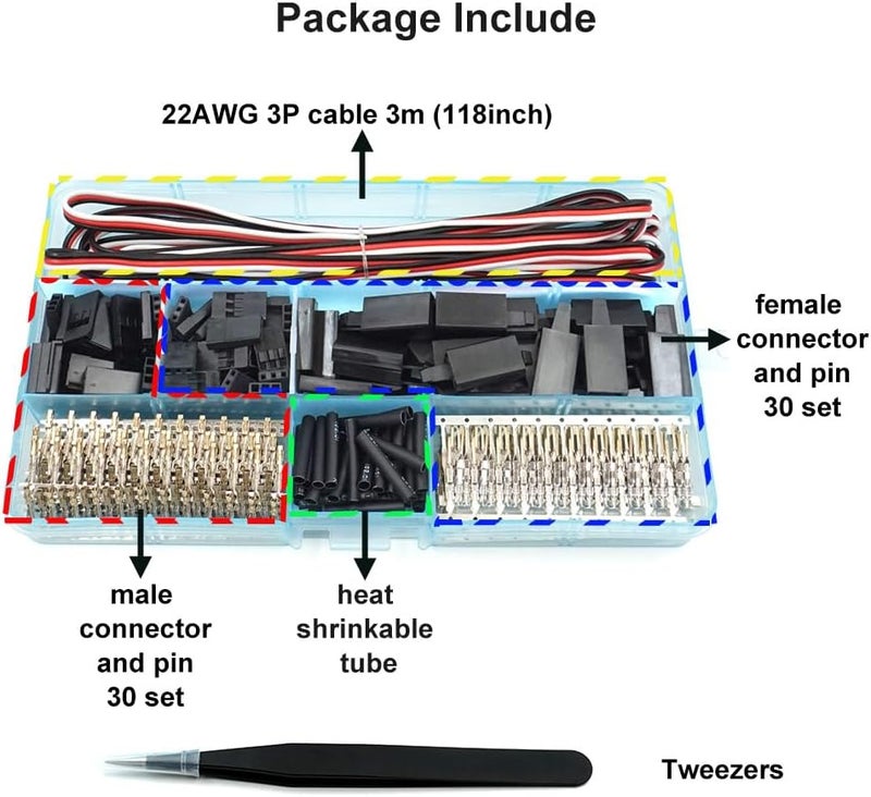 elechawk 30 Sets Servo Connector Male Female Plug Crimp Pin Cable Kit Compatible with Futaba JR Hitec Spektrum RC Connectors (Without Crimping Tool) - Image 2